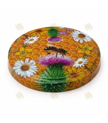 Natürliche Blumen mit einer Biene & Wabenmotiv 82 mm TO Deckel - 12 Stück