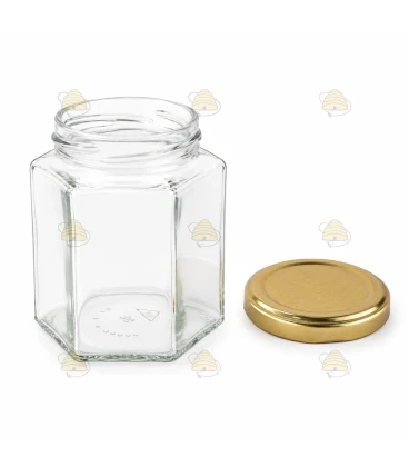 Sechseckglas 390 ml / 500 g mit Deckel