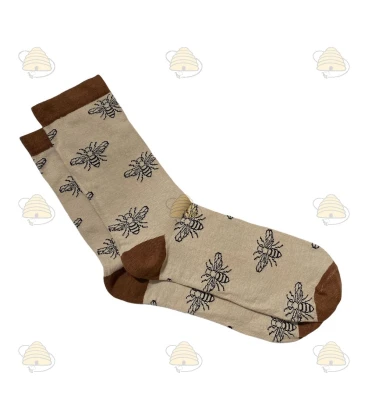 Bienensocken lang - cremefarben / braun